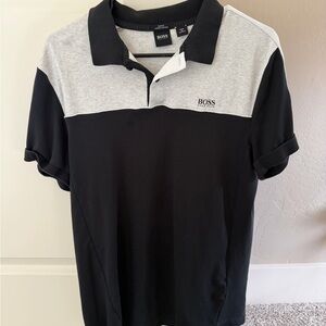 BOSS Black and Light Gray Colorblock Polo